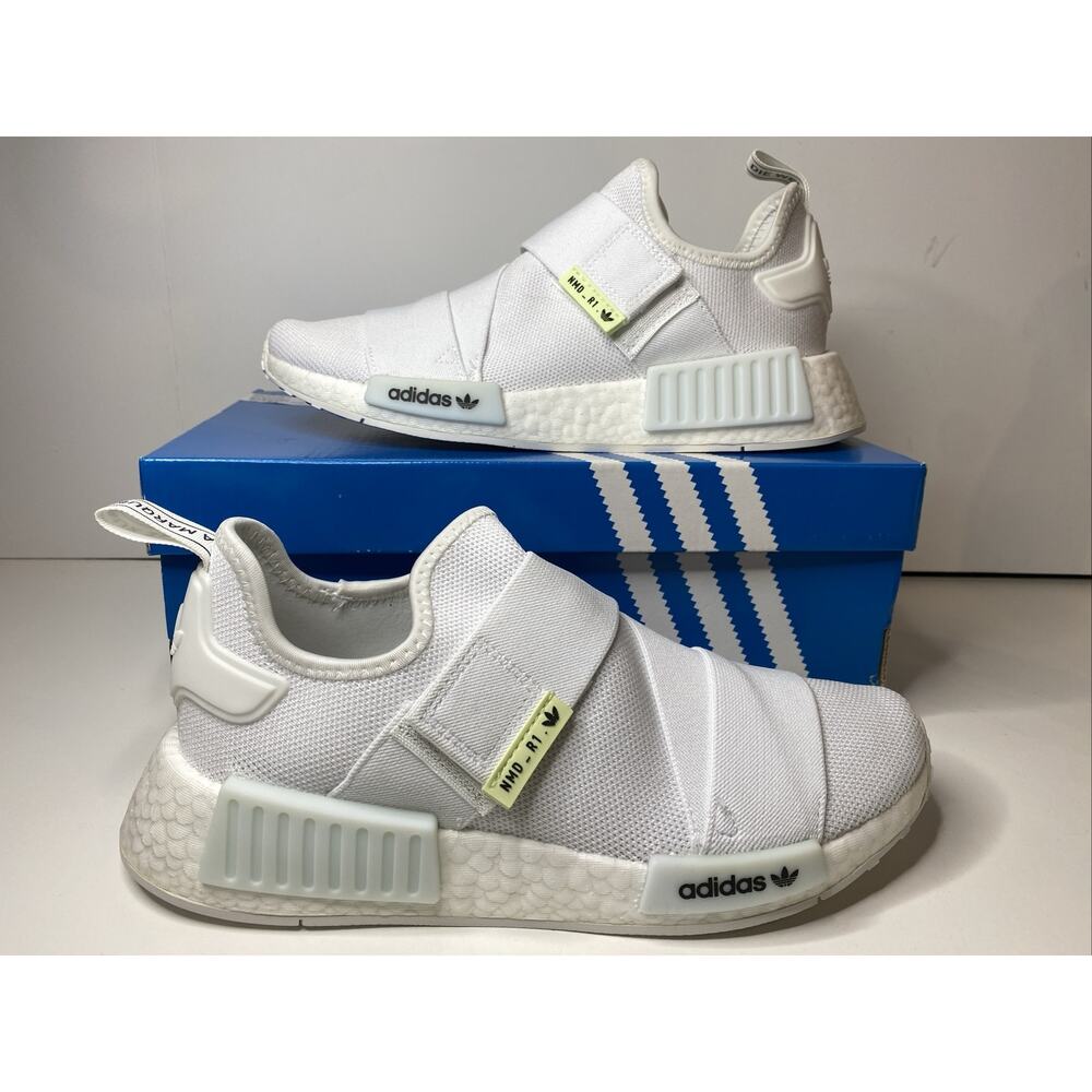 Adidas Women Slip-On White Sneakers NMD R1 Performance Lifestyle Shoes Size 8